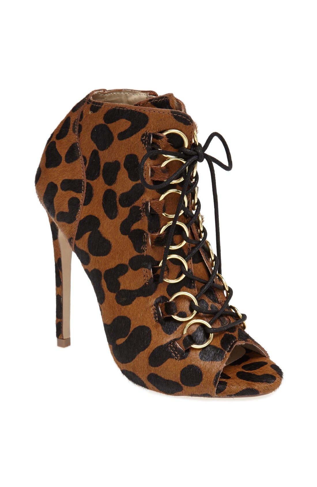 The Blonde Salad x Steve Madden 'Milan' Leopard Print Calf Hair Peep Toe Bootie, Main, color, LEOPARD