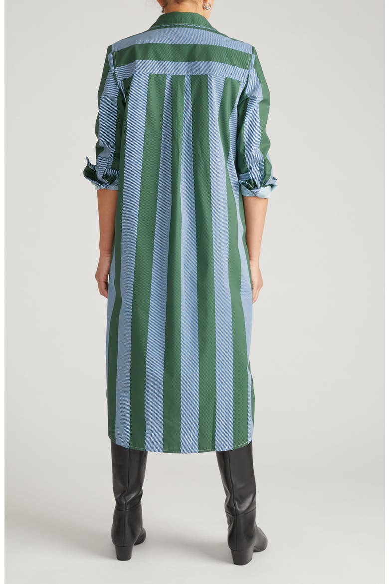 Odeon Long Sleeve Stretch Poplin Midi Shirtdress, Alternate, color, GREEN/ BLUE STRIPE