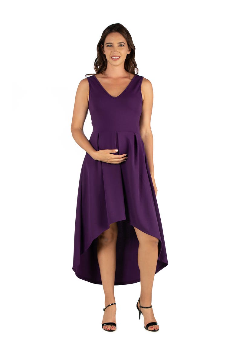 Maternity Sleeveless Fit and Flare High Low Dress, Main, color, Purple