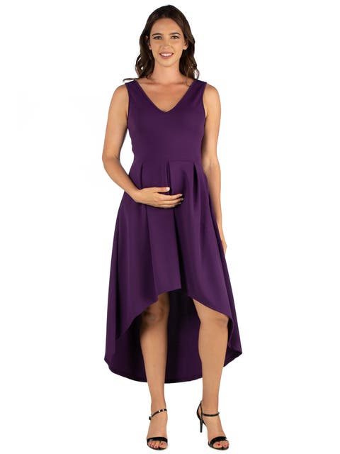Maternity Sleeveless Fit and Flare High Low Dress
