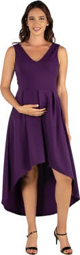 24seven Comfort Apparel Maternity Sleeveless Fit and Flare High Low Dress