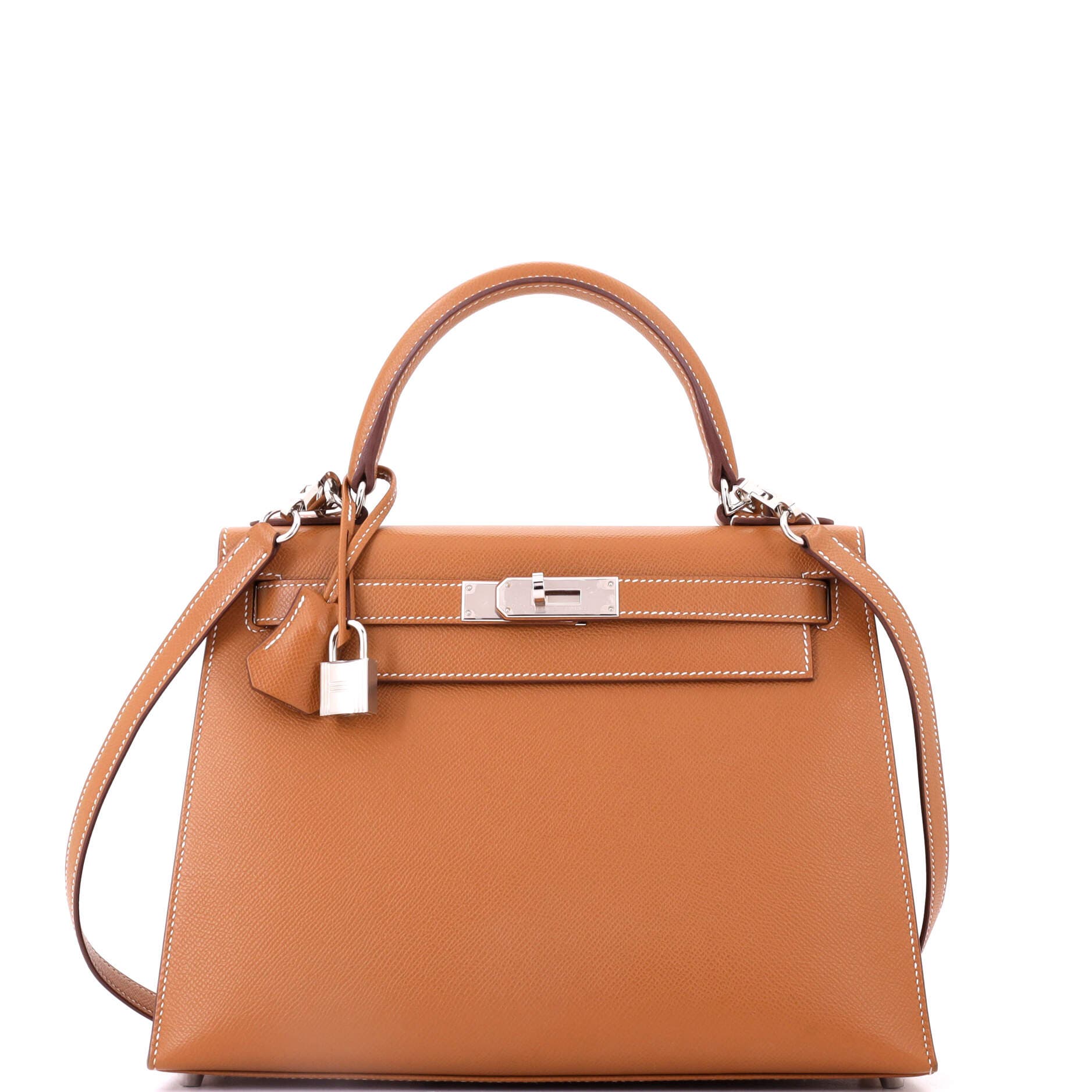 Kelly Handbag Brown Epsom with Palladium Hardware 28, Main, color, Metallic Gold
