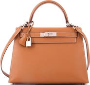Pre-Owned Hermes Kelly Handbag Brown Epsom with Palladium Hardware 28