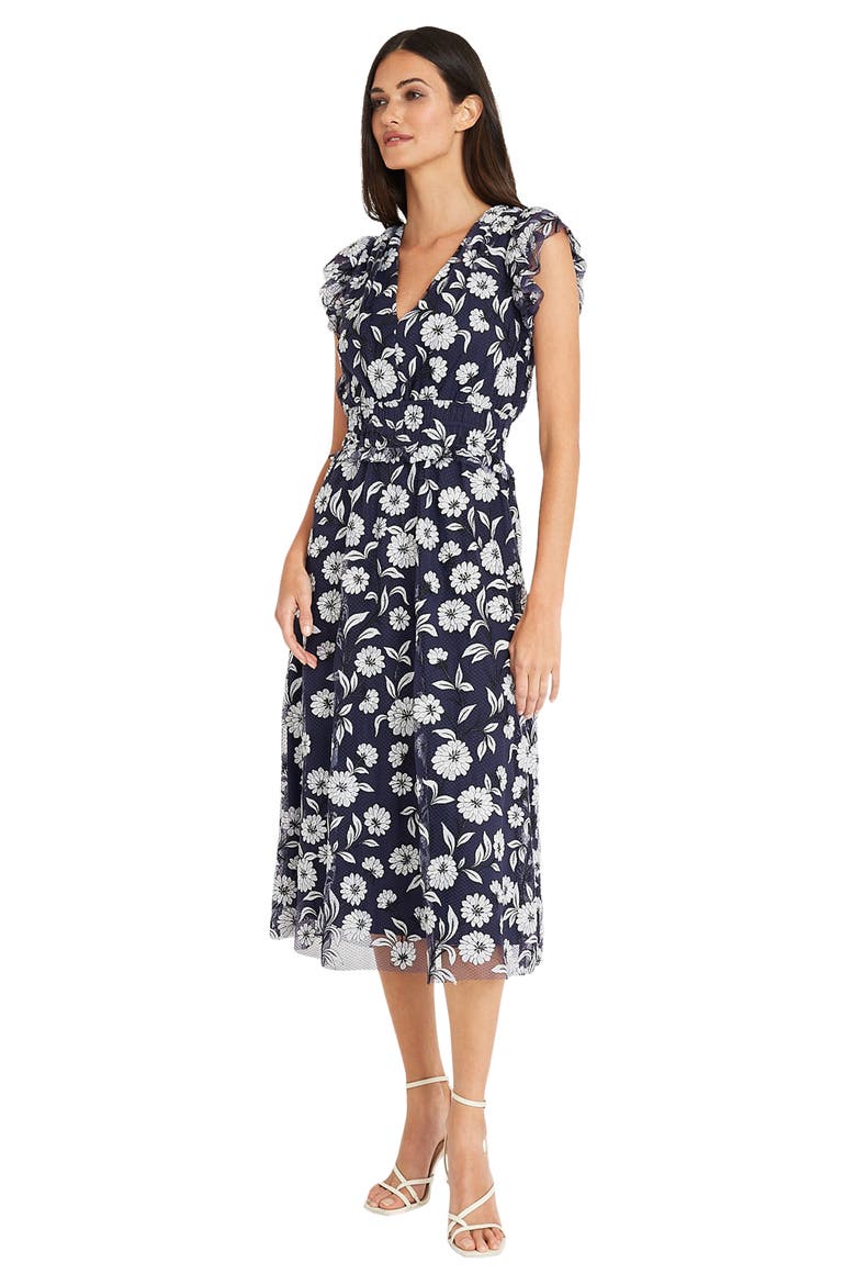 Floral Mesh Overlay Dress, Alternate, color, NAVY/ BLACK/ WHITE