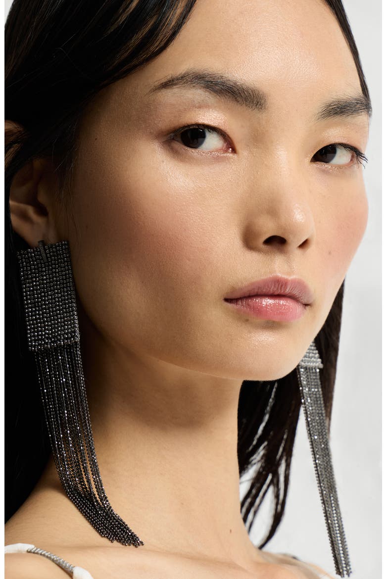 Silver frayed earrings, Alternate, color, Lignite Grey