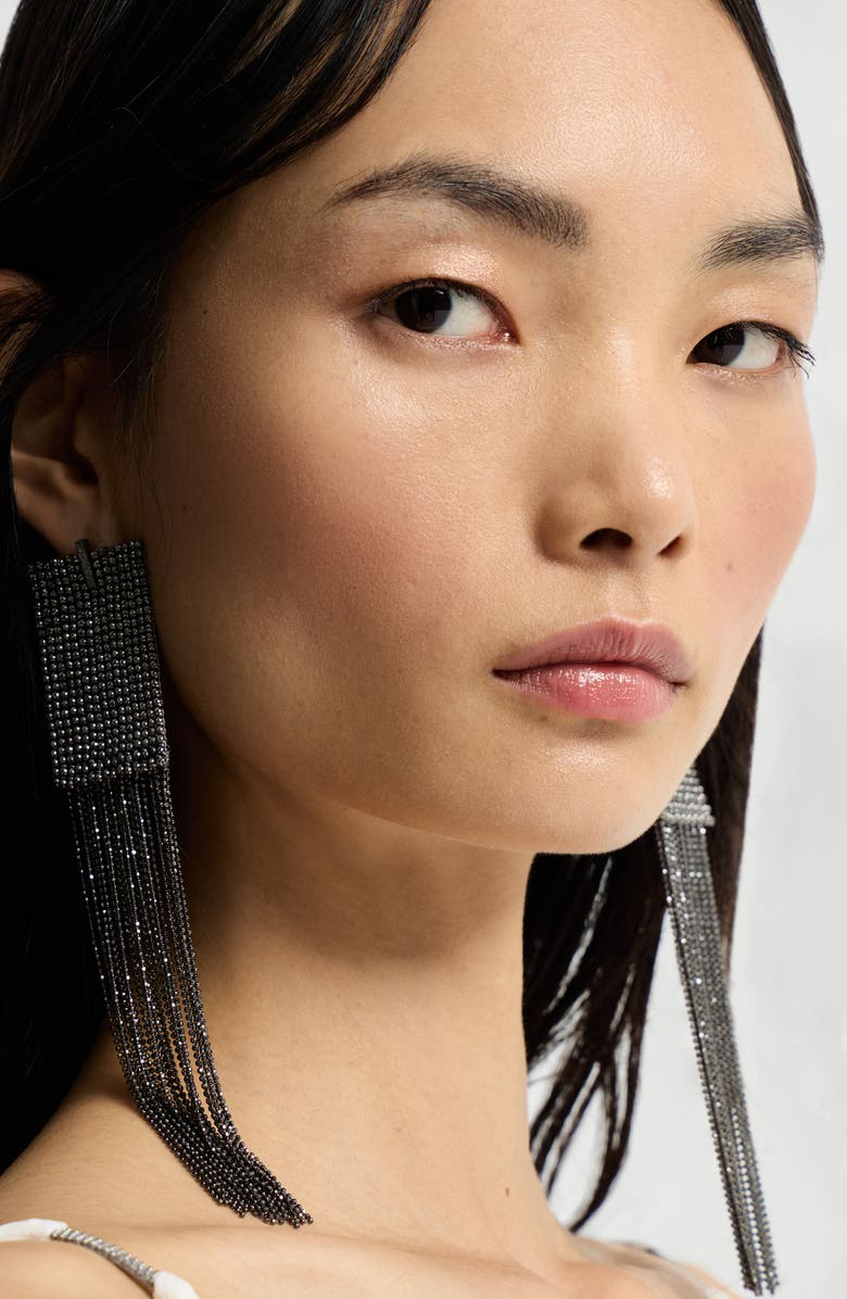 Brunello Cucinelli Silver frayed earrings, Alternate, color, Lignite Grey