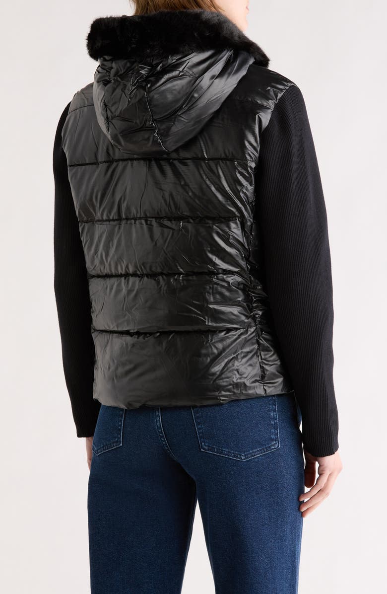 La Fiorentina Faux Fur Trim Hooded Puffer Jacket, Alternate, color, Black