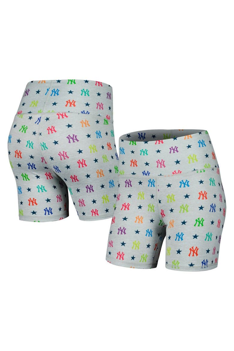 Women's Terez Gray New York Yankees TLC Rainbow Shorts, Main, color, Gray