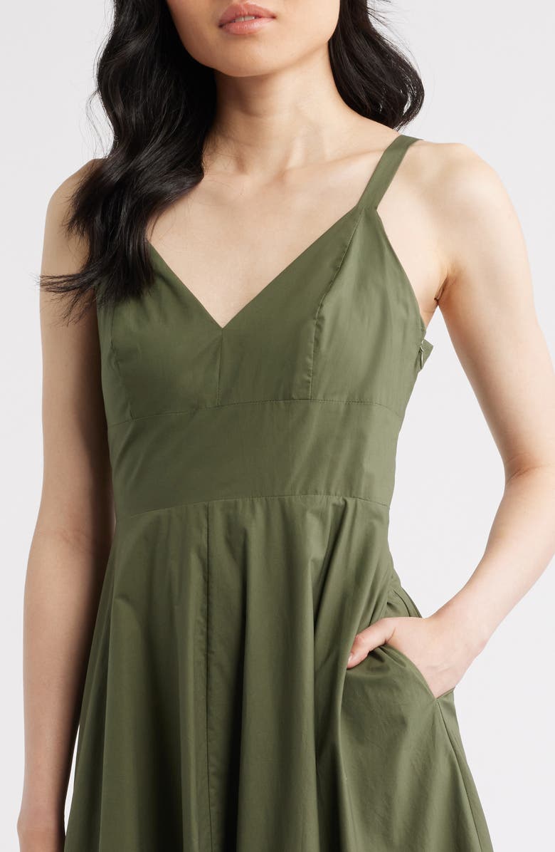 Elie Tahari The Victoria Floral Appliqué Cotton Dress, Alternate, color, Dark Sage/ Sky White