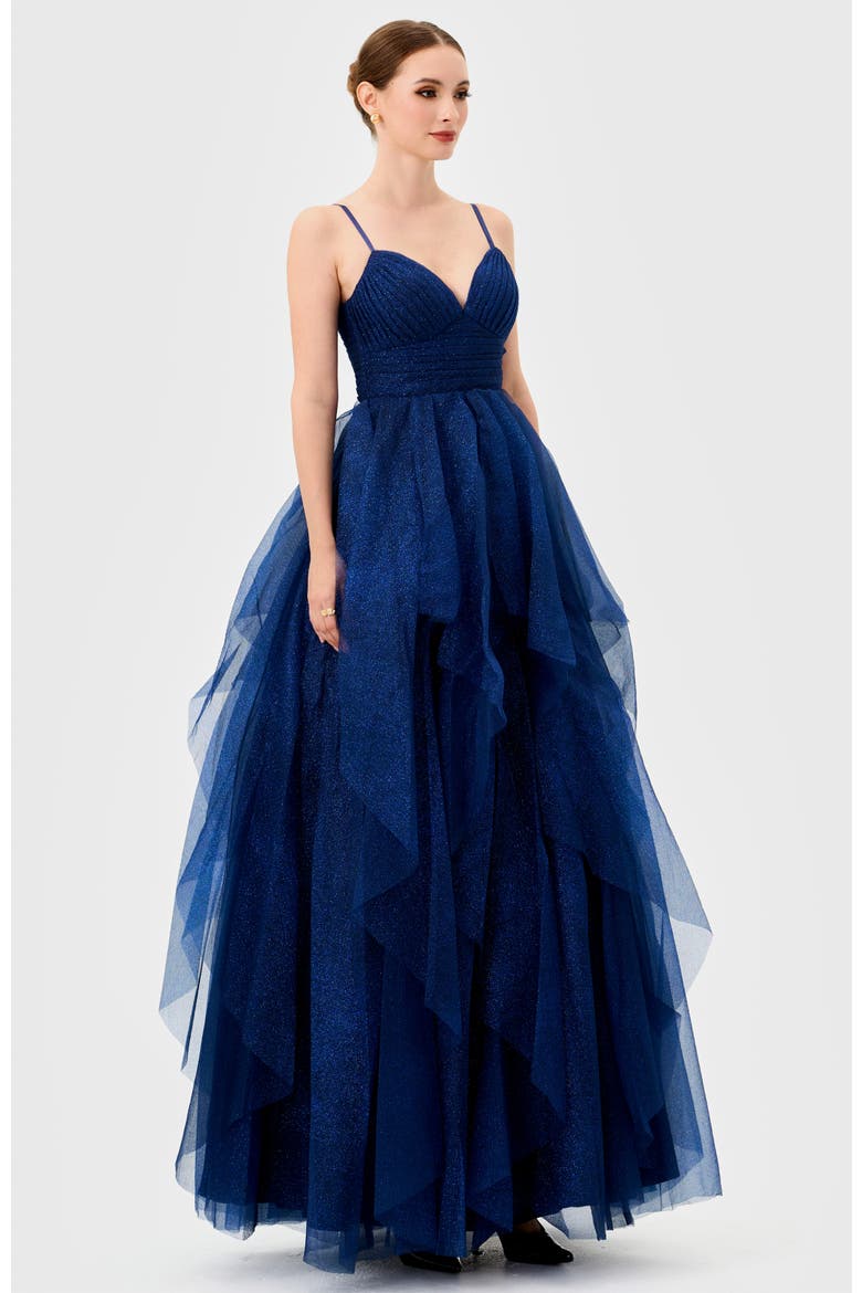 Solenne Tiered Ball Gown, Alternate, color, NAVY