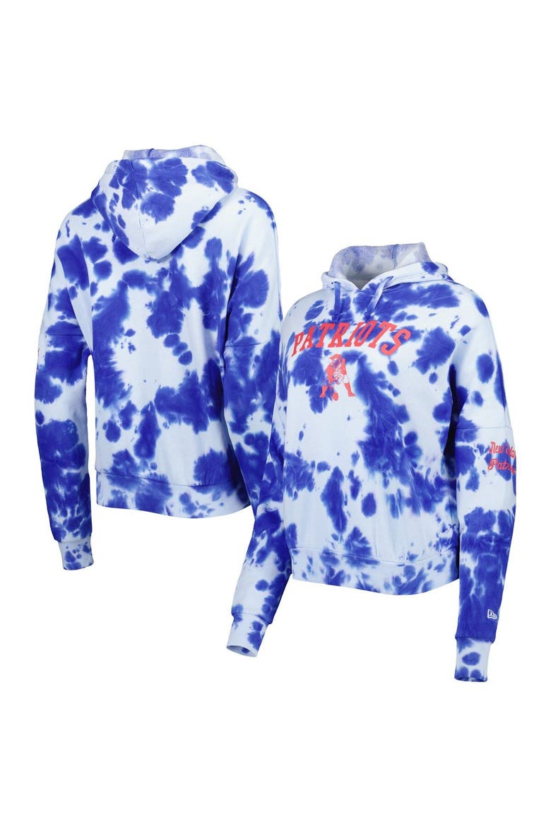 Women's New Era Royal New England Patriots Cloud Dye Fleece Pullover Hoodie, Main, color, Royal
