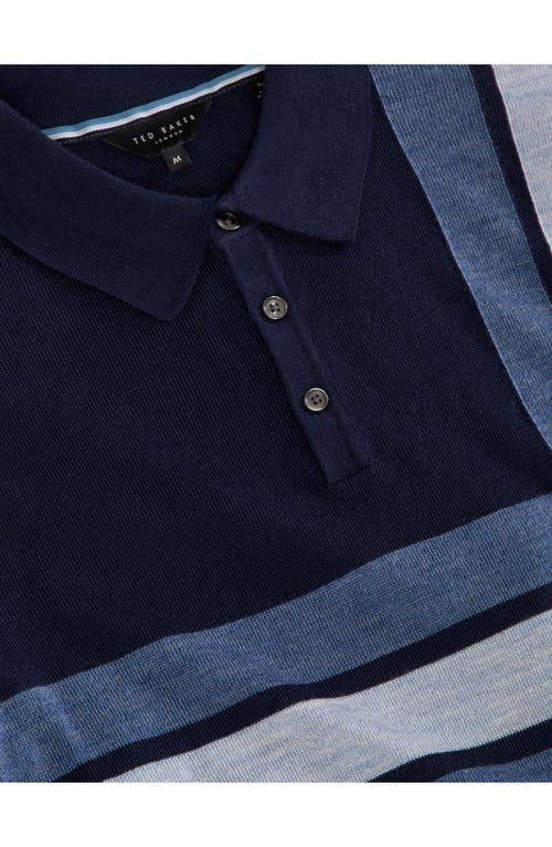 Ted Baker Intarsia Merino Wool Blend Sweater Polo In Blue