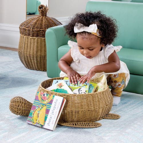 Kaplan Early Learning Company Turtle Washable Wicker Floor Basket In Brown