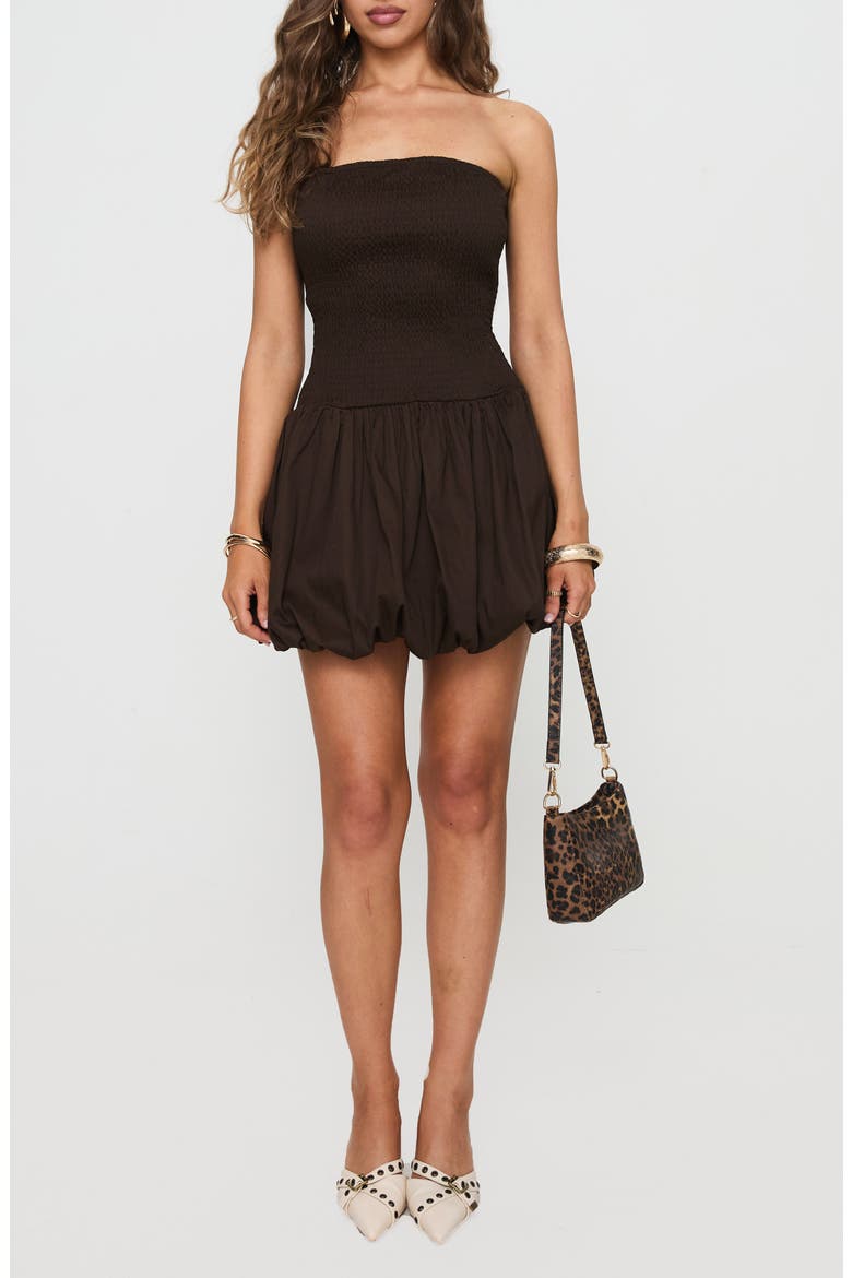 Bonjour Smocked Strapless Bubble Hem Minidress, Main, color, BROWN / BEIGE