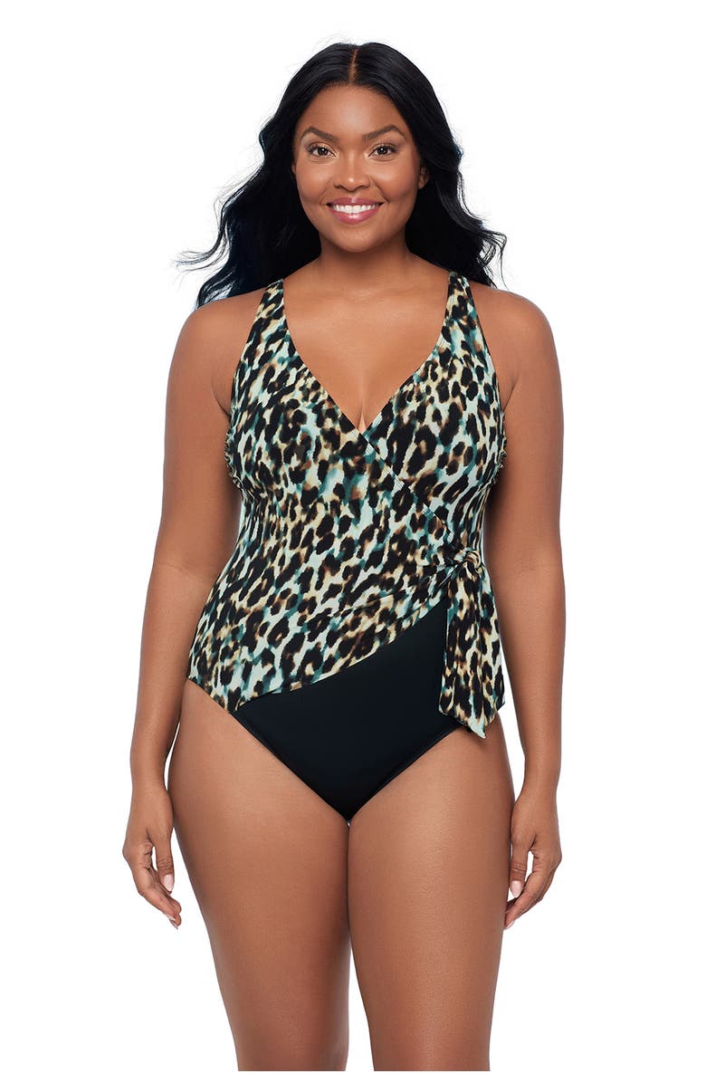 Trimshaper Vera Side-Tie One-Piece Control Swimsuit, Main, color, Leopard In The Mist