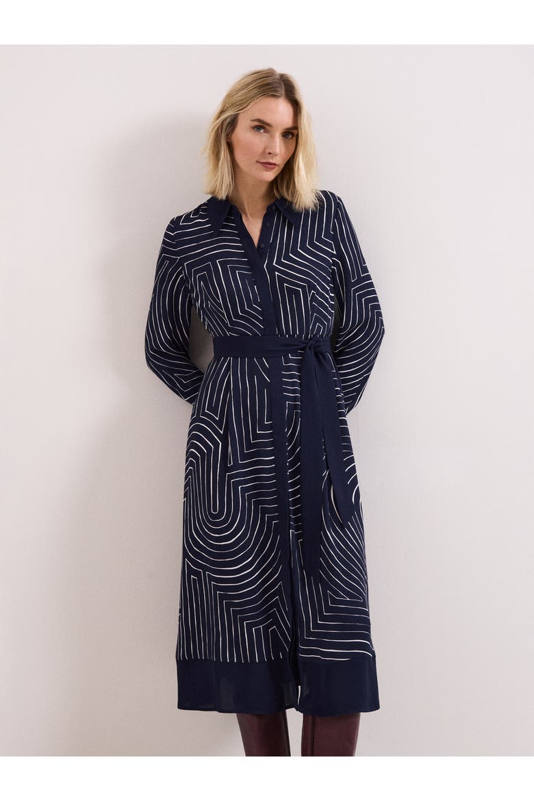 Charlotte Long-Sleeve Belted Midi Dress, Alternate, color, Navy/Ivory