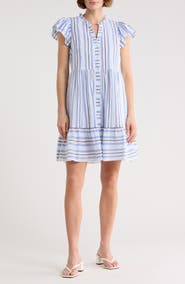 Eliza J Stripe Cap Sleeve Button Front Dress