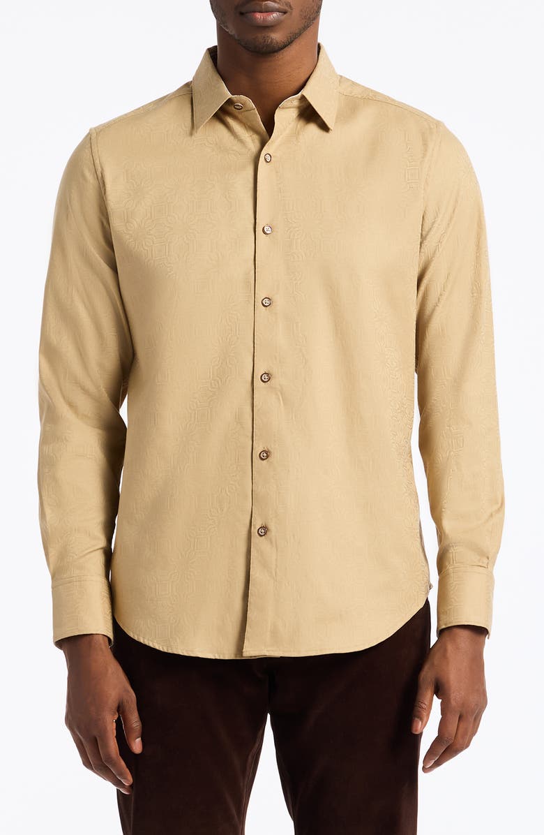 Robert Graham Odyssey Classic Fit Long Sleeve Stretch Cotton Button-Up Shirt, Main, color, Khaki