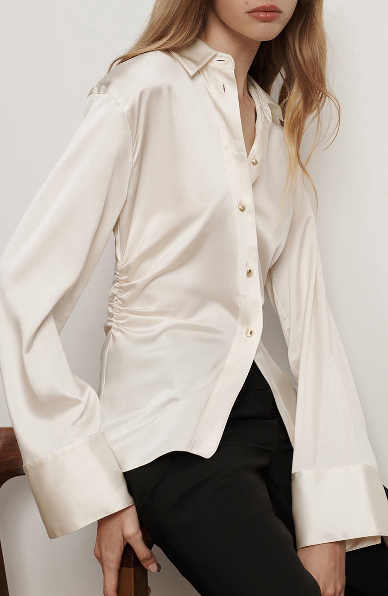 Veronica Beard Shiona Ruched Silk Blend Shirt, Alternate, color, Dove