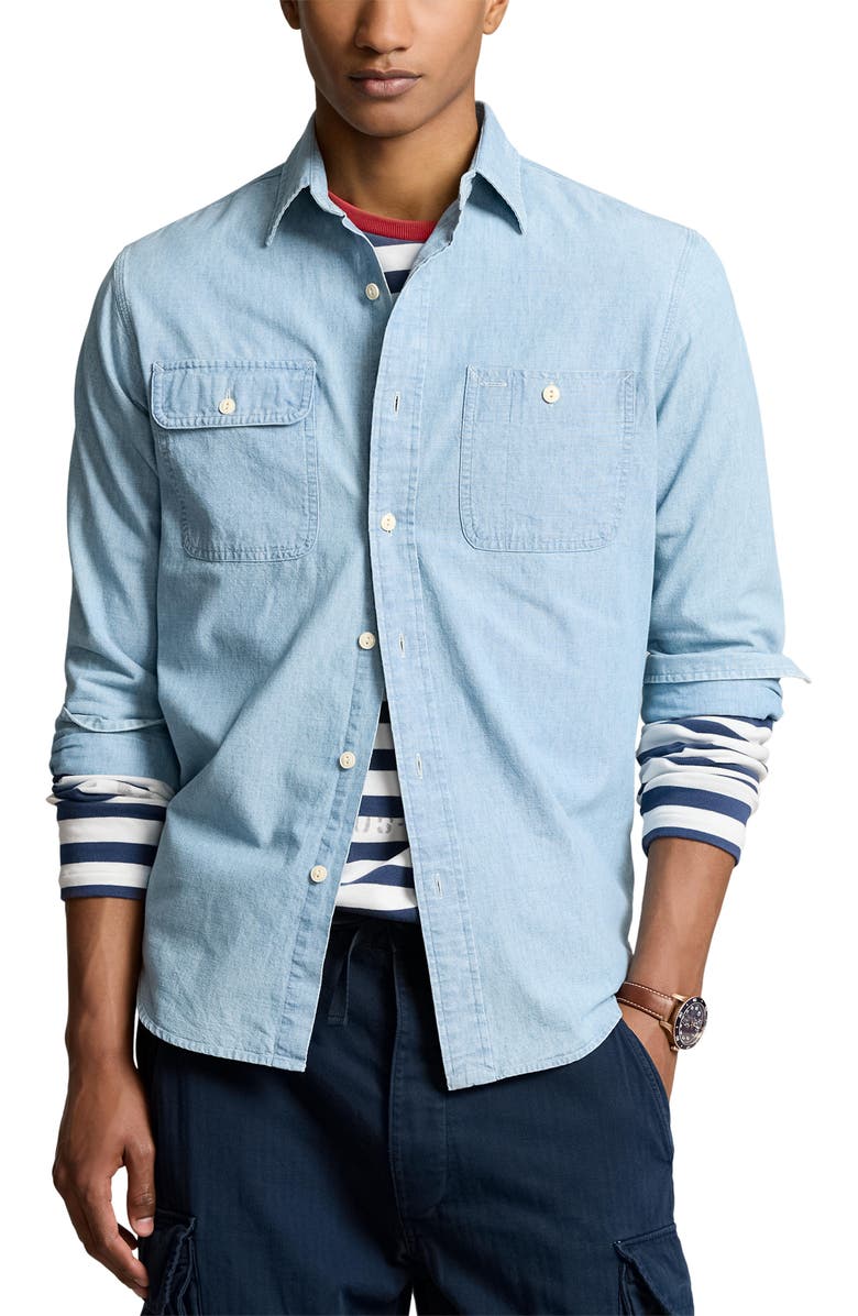 Polo Ralph Lauren Classic Fit Chambray Work Shirt, Main, color, 