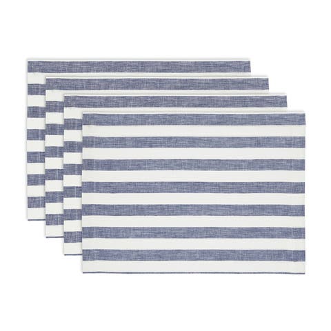 Linen Placemats Set of 4, 14 x 19 Inch for Dining Table, Holiday and Everyday Table Decor - Sorrento Stripe