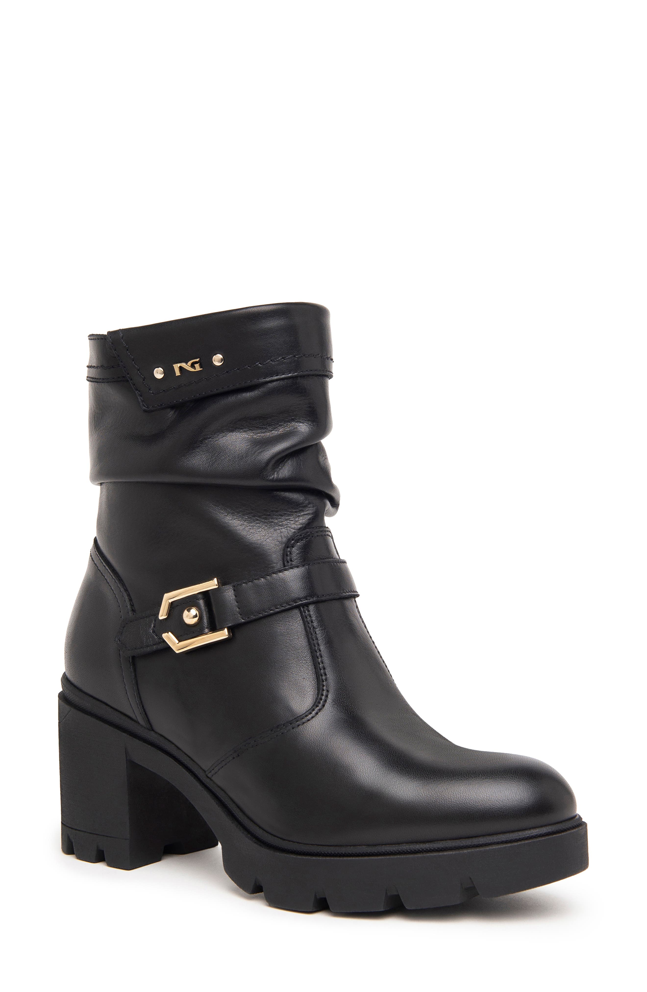 NeroGiardini Platform Moto Bootie, Main, color, Black