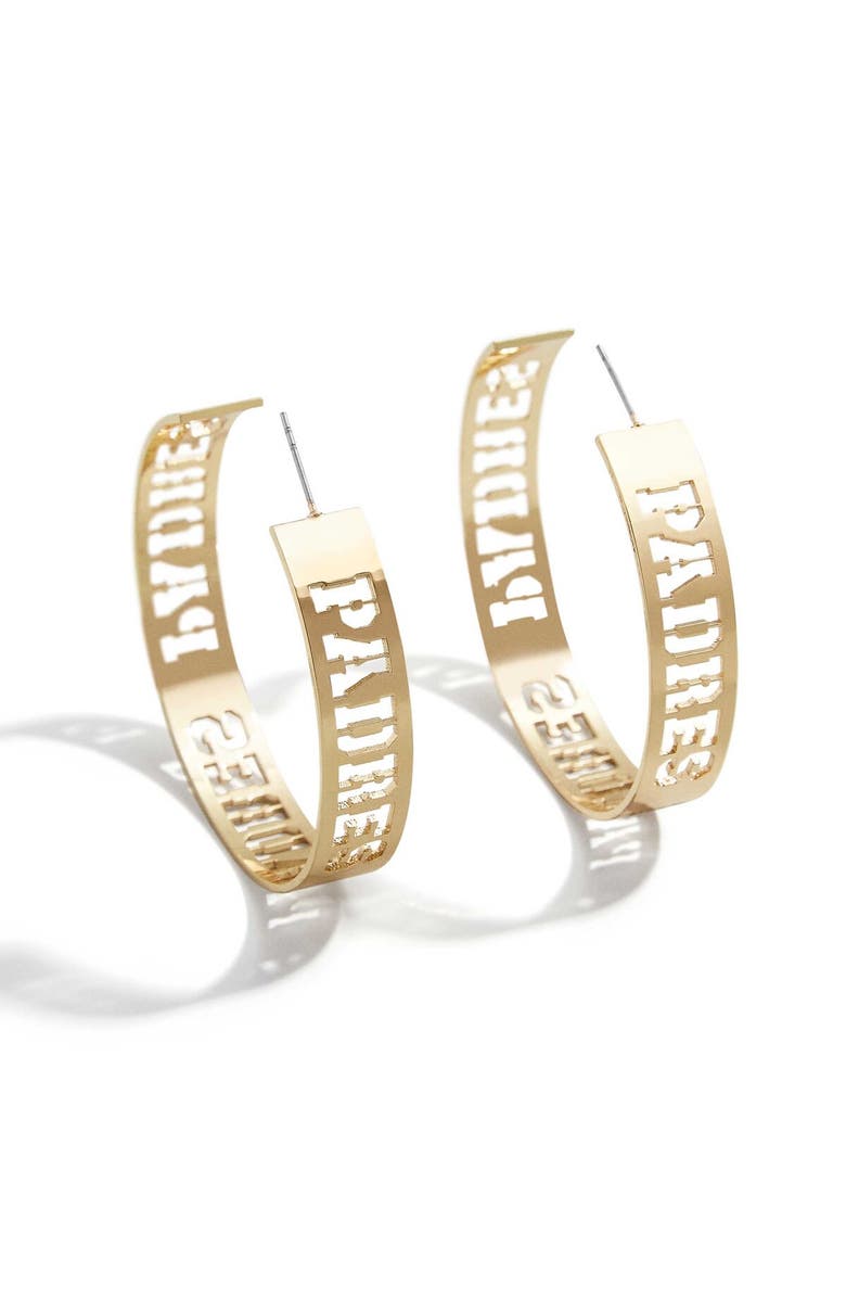 WEAR by Erin Andrews x Baublebar San Diego Padres Large Cutout Hoop Earrings, Main, color, Gold