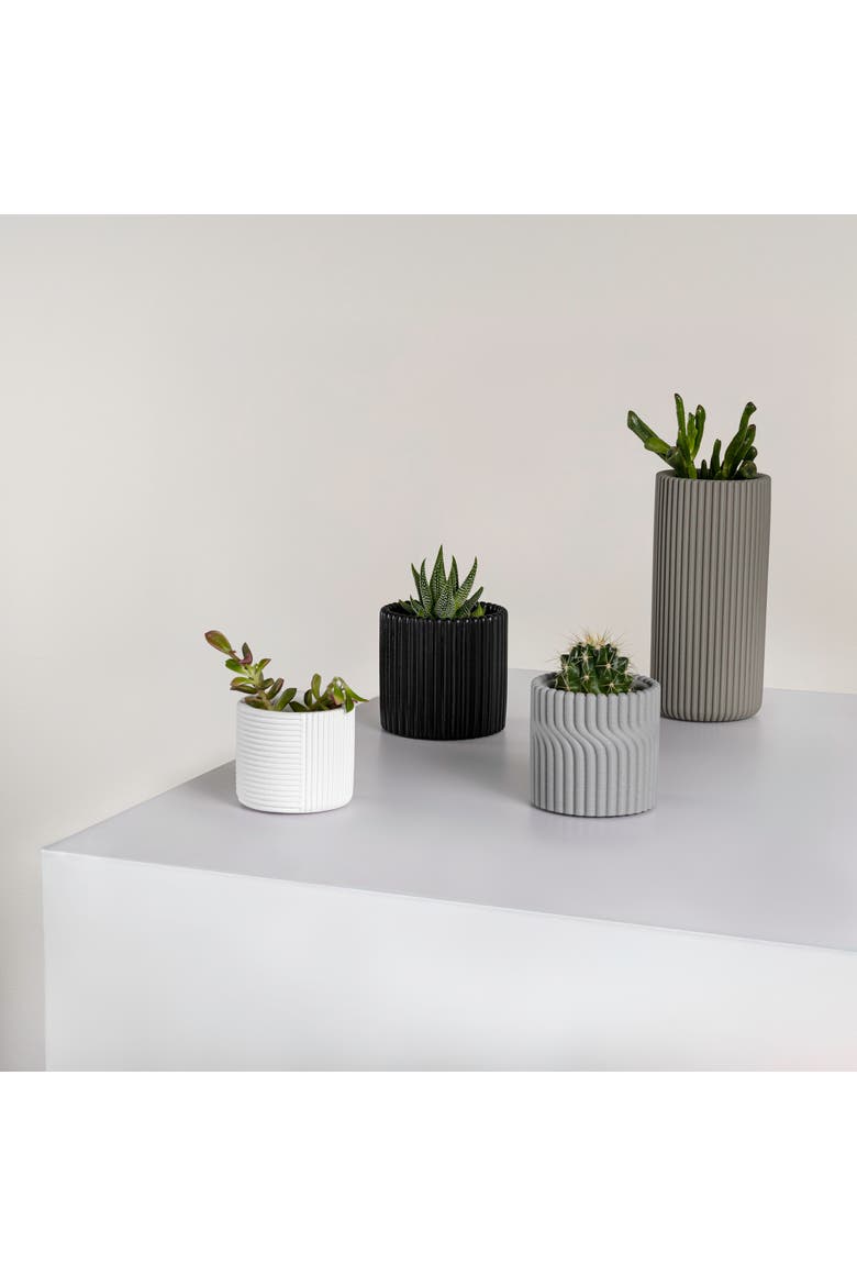 Noa Modern Minimalist Handmade Concrete Fluted Cylinder Planter Set, Alternate, color, Dark Gray