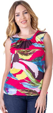 24seven Comfort Apparel Petites Pink Pleated Crew Neckline Back Closure Sleeveless Top