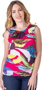 24seven Comfort Apparel Petites Pink Pleated Crew Neckline Back Closure Sleeveless Top
