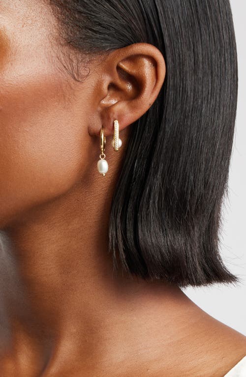 Nordstrom Set Of 3 Assorted Freshwater Pearl Huggie Hoop Earrings In Gold