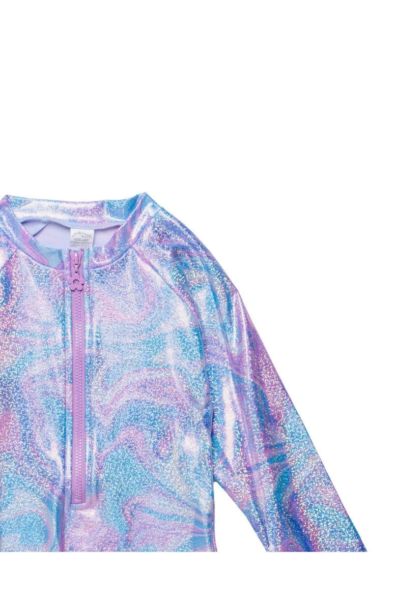 Gottex Kids Marble Sparkle Long Sleeve Zip Front One Piece, Alternate, color, Multi-Pink
