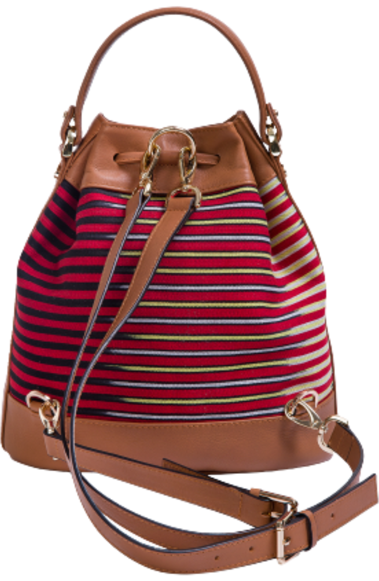 K'ai & Vrosi Leather & Striped Fabric Pattern Convertible Bag, Alternate, color, Brown