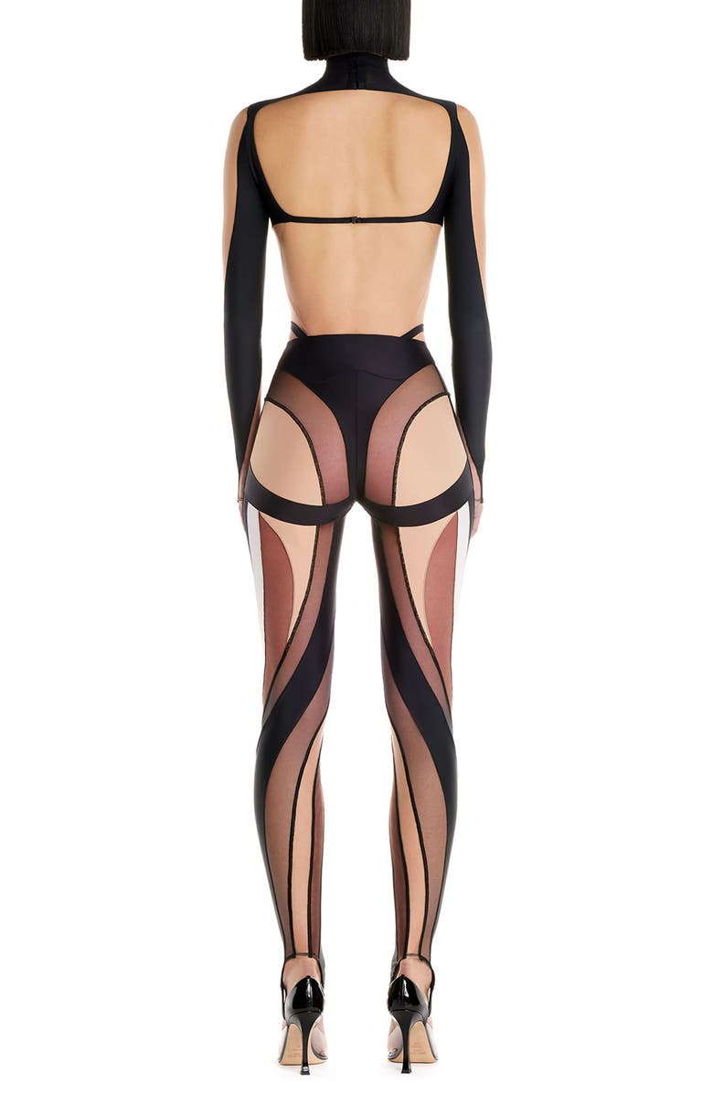 MUGLER Illusion Mesh Long Sleeve Bodysuit, Alternate, color, 