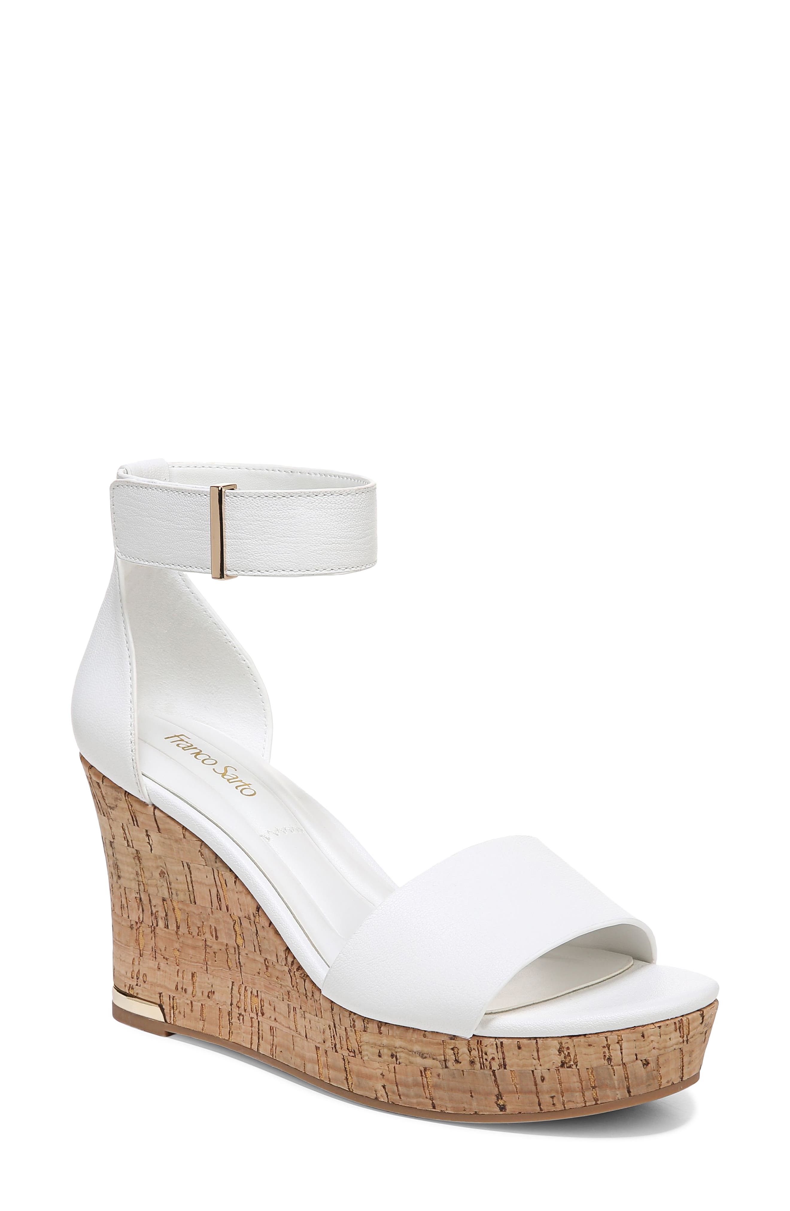 Franco Sarto Clemens Ankle Strap Wedge Sandal, Main, color, White