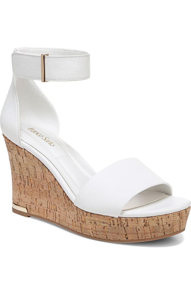 Franco Sarto Clemens Ankle Strap Wedge Sandal, Main, color, White