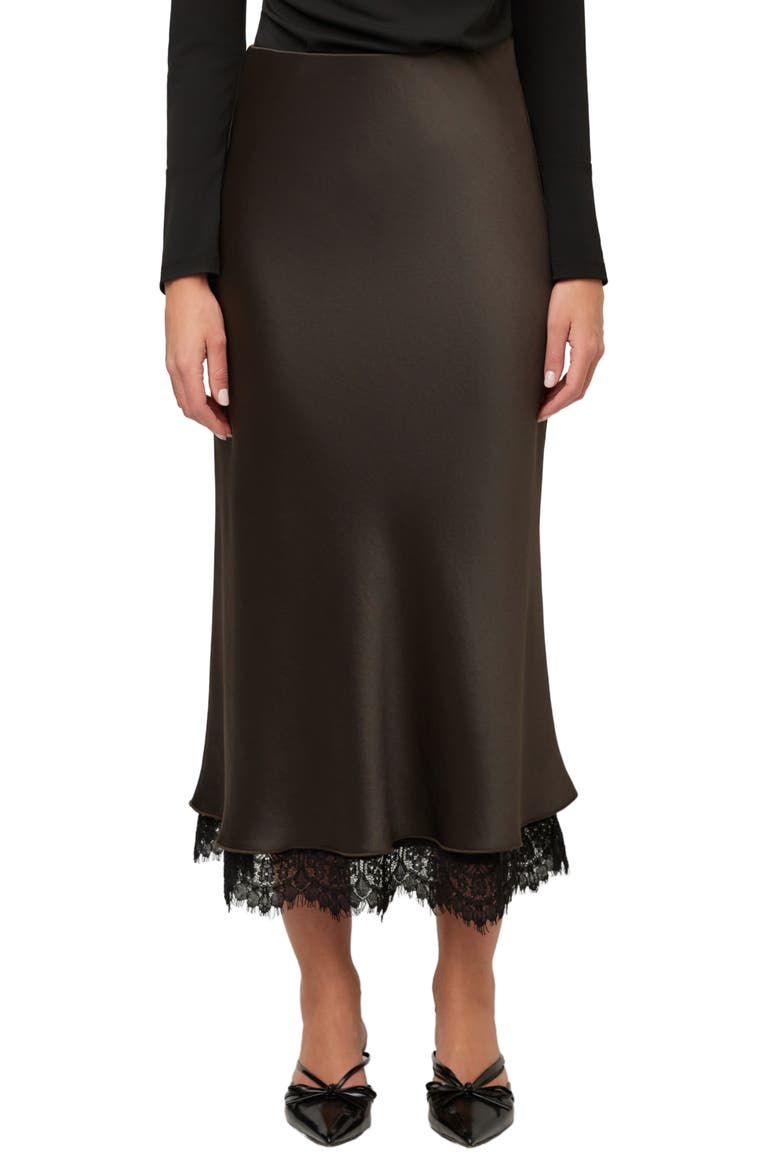 Mia Lace Trimmed Bias Midi Skirt, Main, color, ESPRESSO