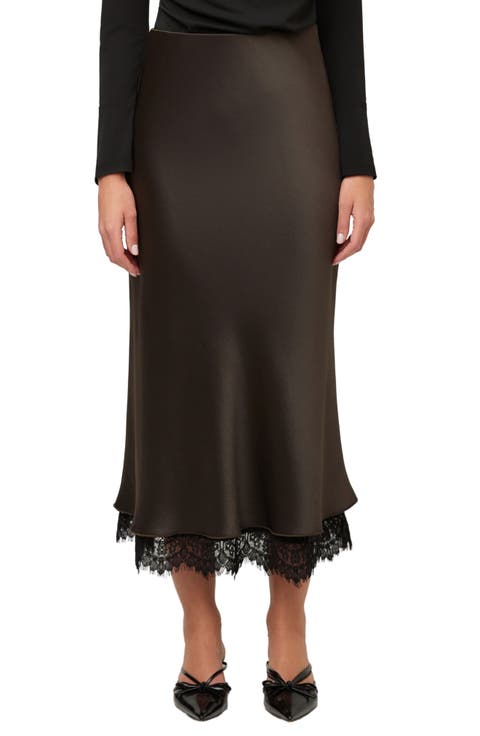 Mia Lace Trimmed Bias Midi Skirt