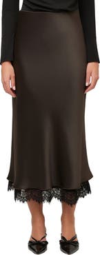 FIFTEEN TWENTY Mia Lace Trimmed Bias Midi Skirt