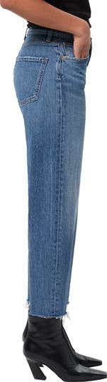 Ren Raw Hem High Waist Ankle Wide Leg Jeans