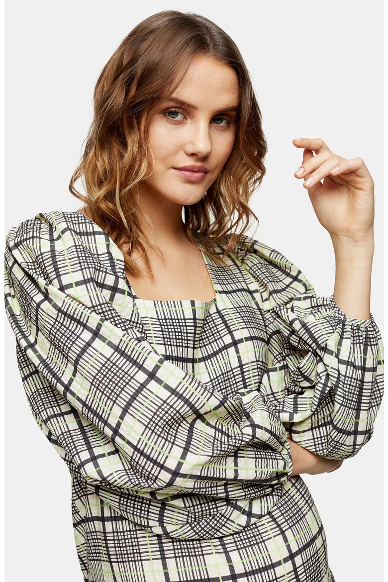 Maternity Plaid Long Sleeve Midi Dress, Alternate, color, LIME MULTI