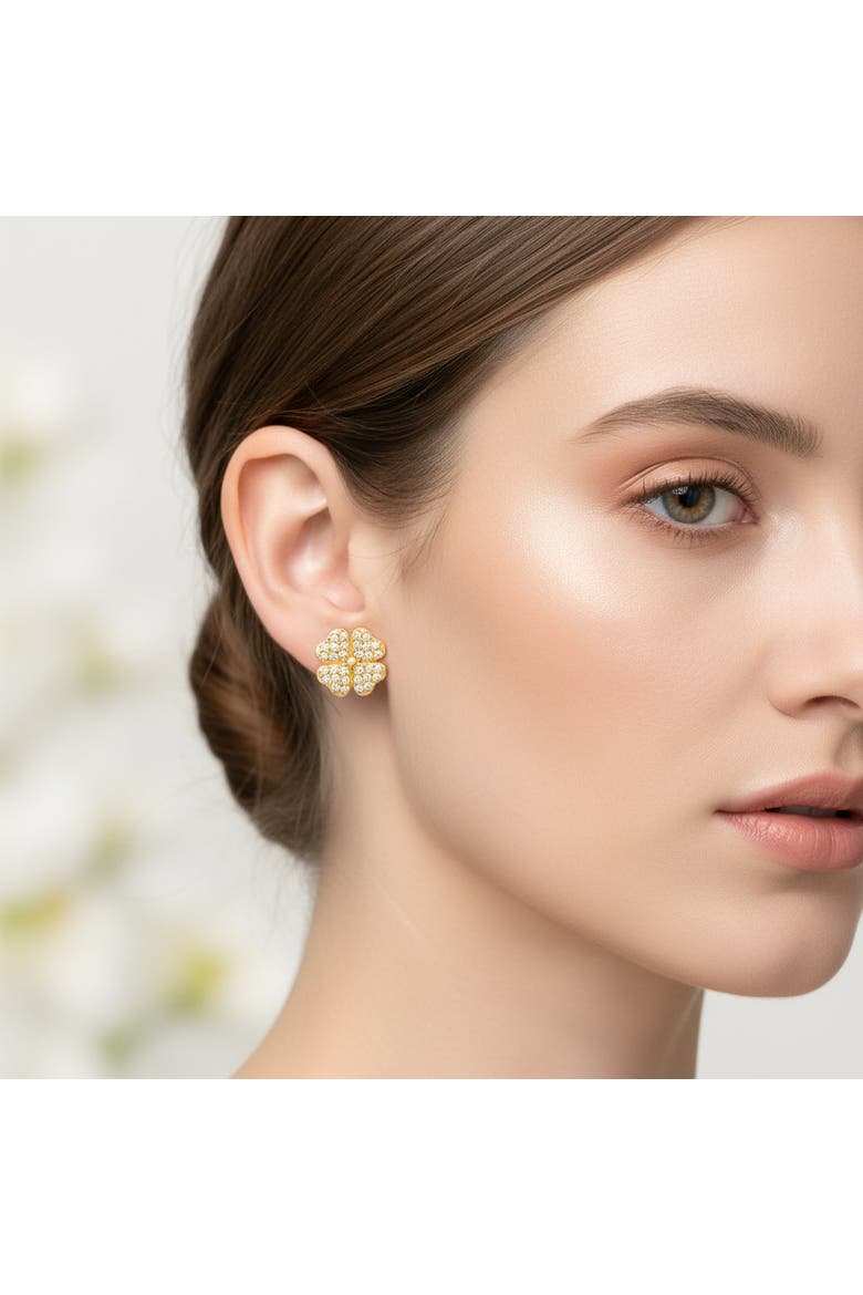 Peridot Clover Pave Stud Earrings, Alternate, color, Gold