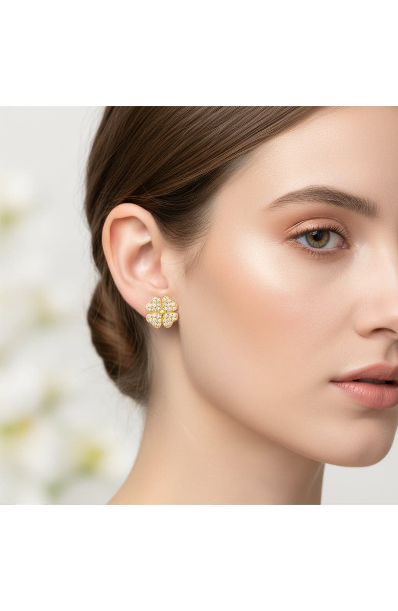 Seven Saints Peridot Clover Pave Stud Earrings, Alternate, color, Gold