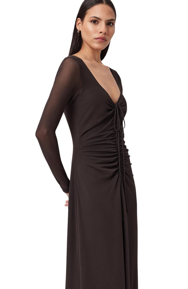 AllSaints Gabby Long Sleeve Mesh Maxi Dress, Alternate, color, Bottle Brown