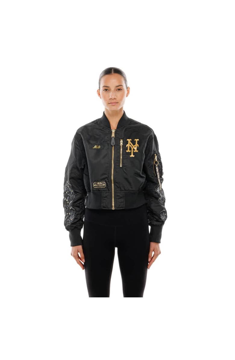 New Era x Alpha Industries Women's New Era x Alpha Industries Black New York Mets Cropped Full-Zip Jacket, Main, color, Black