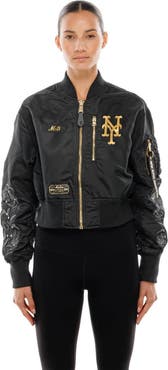 New Era x Alpha Industries Women's New Era x Alpha Industries Black New York Mets Cropped Full-Zip Jacket