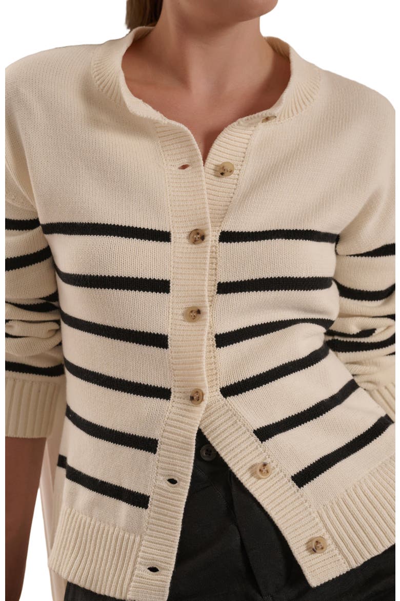 Cotton Fitted Cardigan, Alternate, color, NOIR NAVY/WHITE