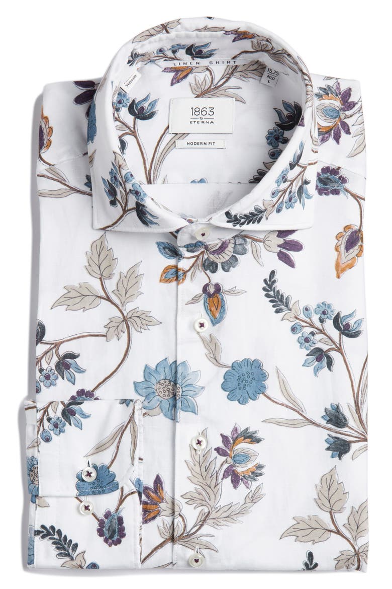 Soft Luxury Modern Fit Print Non-Iron Dress Shirt, Alternate, color, BEIGE