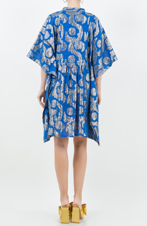 Meghan La Palm Springs Metallic Jacquard Caftan Dress In Ocean Blue