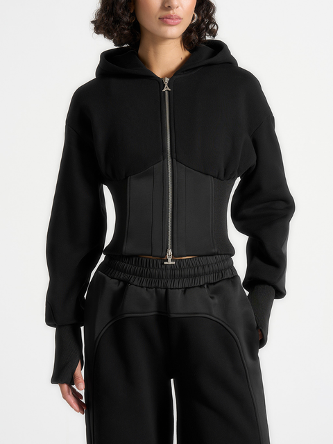 Brune Corset Jersey And Satin Zip Hoodie